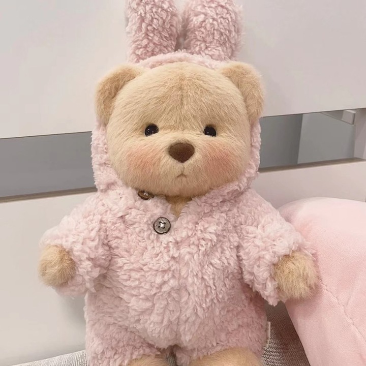 Costum pentru urs de plus 30cm Lina, palton cu urechi de iepure, set