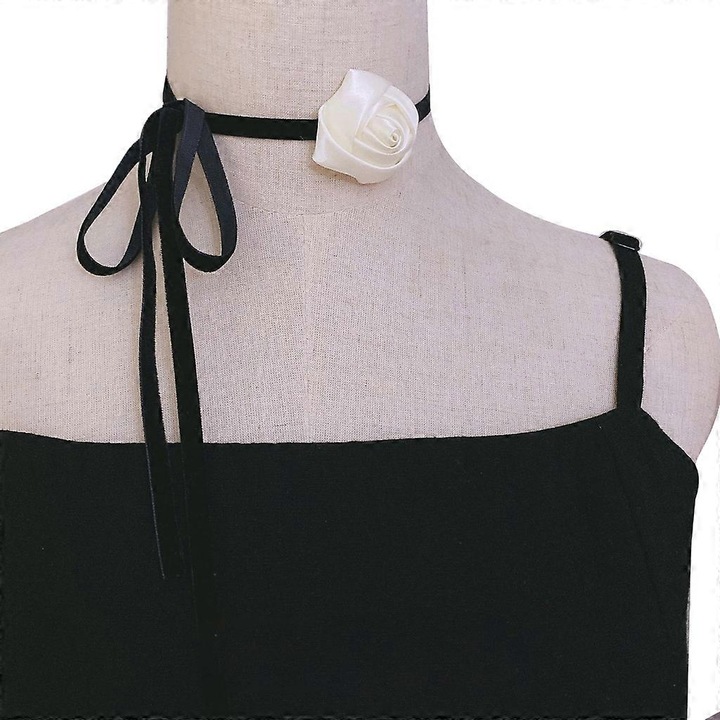 Colier choker cu floare, ajustabil, bej, 120cm