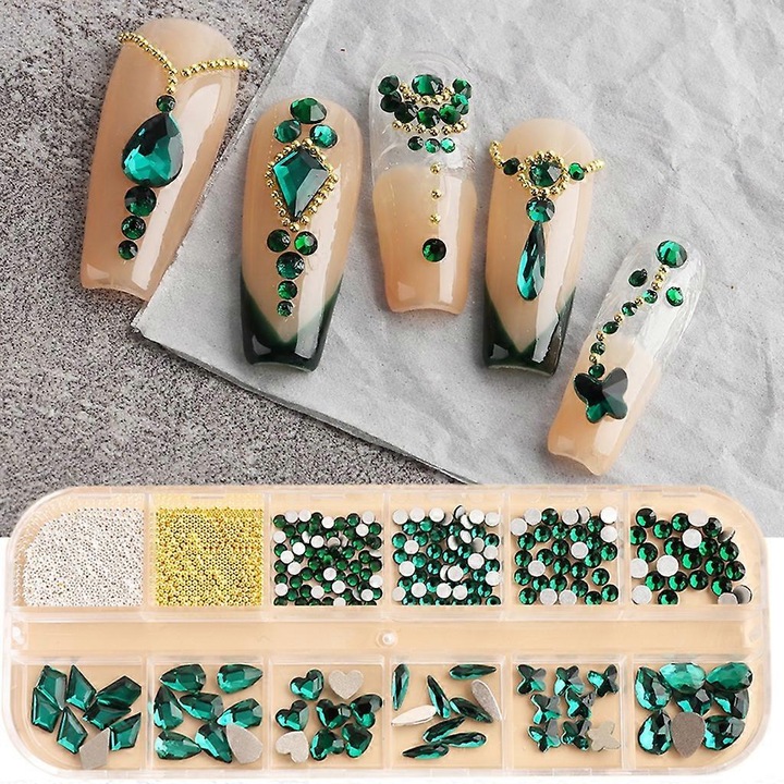 Set strasuri pentru unghii, 12 grile, 7 culori, 35g