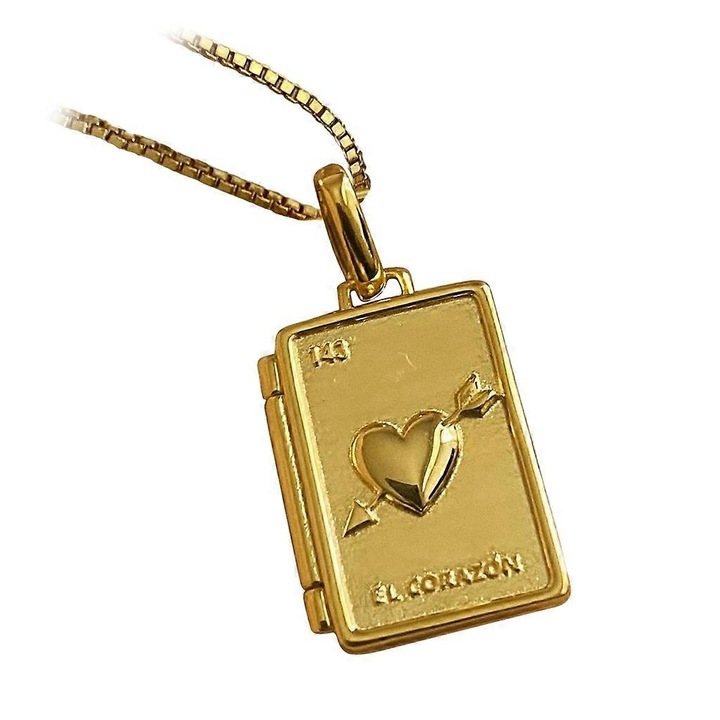 Colier album foto din cupru, auriu, 45+5cm, model inima