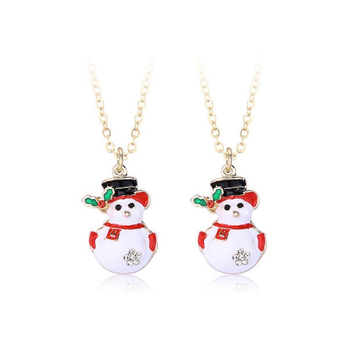 Set coliere de Craciun cu pandantive, om de zapada, lungime 45cm