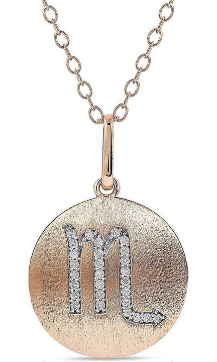 Colier cu pandantiv Scorpio, din argint sterling, 0.1 carate diamante naturale, 18 inch, placat cu rodiu