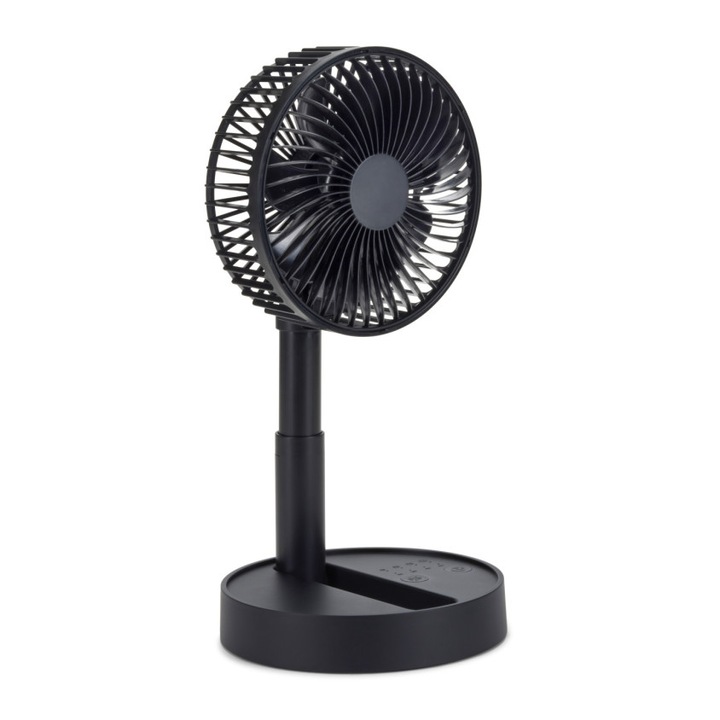 Livoo DOM510N újratölthető asztali ventilátor, 4 sebességfokozat, 15 cm átmérő, 1800 mAh akkumulátor, 11 óra üzemidő, csúszásgátló talp, fekete