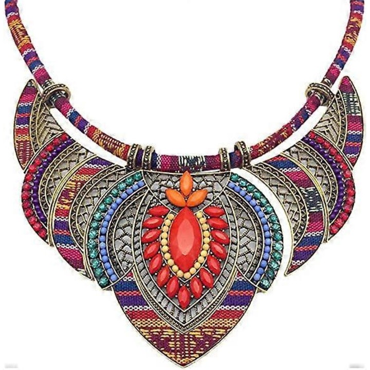 Colier din aliaj si margele, design unic, 45+5 cm, multicolor