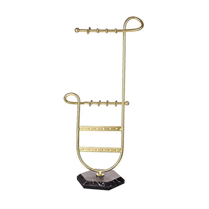 Suport bijuterii, organizator pentru cercei si coliere, metal, negru/oro, 34.5x17cm