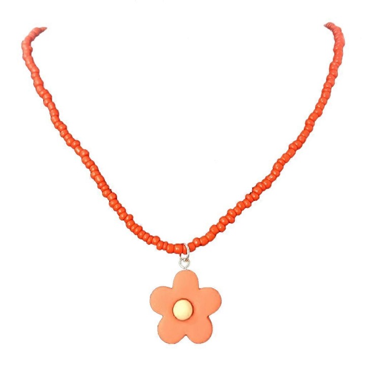 Colier scurt din rasina, floare, 50cm, portocaliu, set 1 bucata