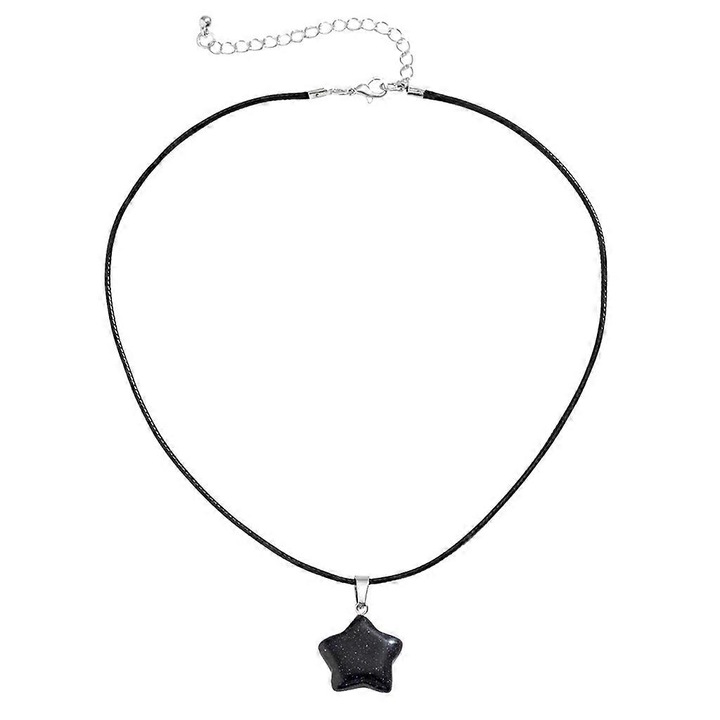 Colier cu pandantiv stea din sticla, handmade, 40+7cm, negru