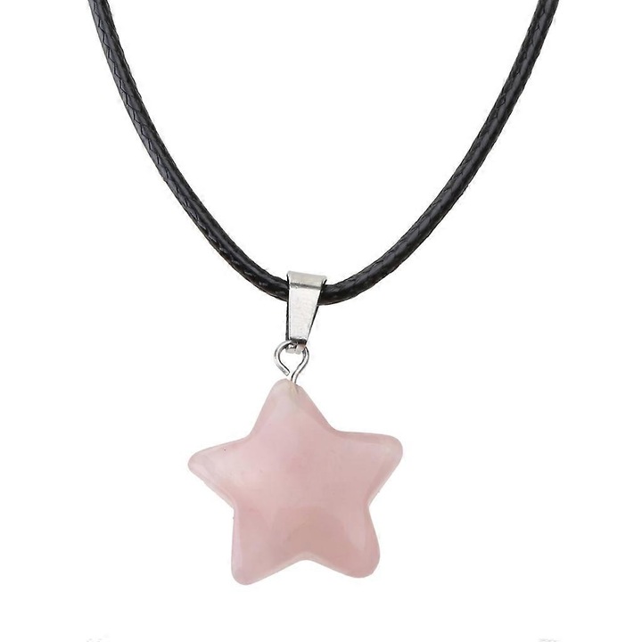 Colier cu pandantiv stea, piele, roz deschis, set 1 buc.