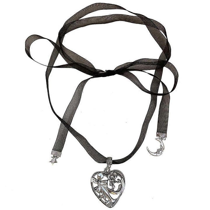 Colier Choker cu Pandantiv Inima, Retro, 145cm, Aliaj