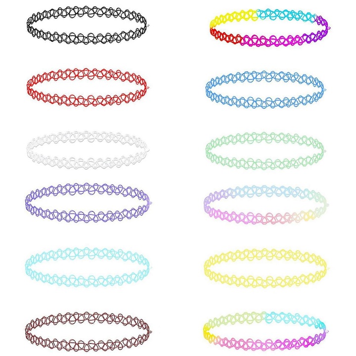 Set 12 coliere choker, Multicolor