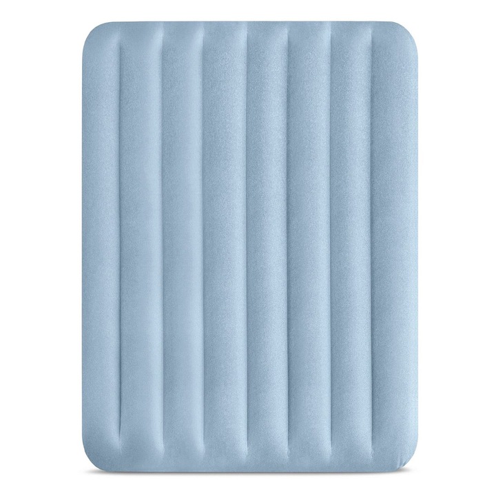 Надуваем матрак Intex, Двуцветен дизайн, Водоустойчива повърхност, Помпа, До 272 кг, 40x15.5x37 см, Сив/Син