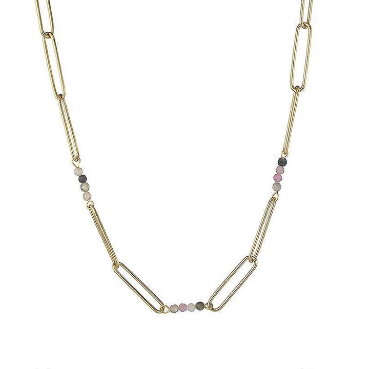 Colier lung cu margele, placat cu aur 14k, stil simplu, ajustabil, pentru femei