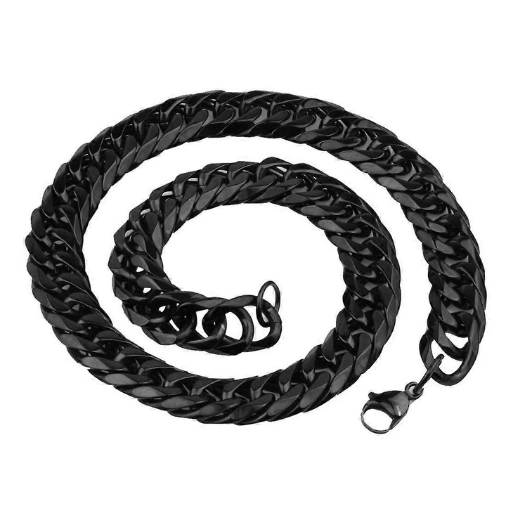 Colier barbati, lant din inox, 7mm, negru, stil clasic