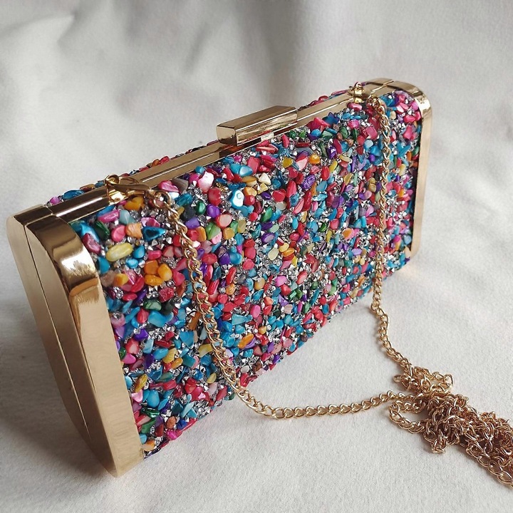 Вечерна чанта с цветни камъни, комплект, различни размери