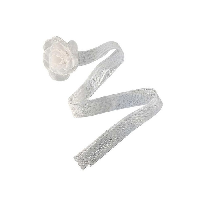 Colier cu fundita din dantela alba, lungime 92cm, set bijuterii dama