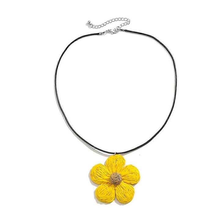 Set cercei+colier din ratan, design boho, galben, usor