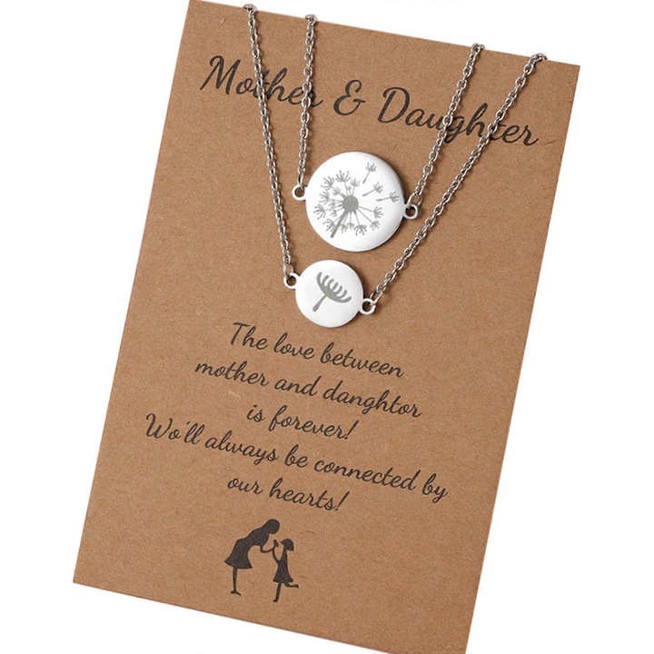 Set bratari mama-fiica, bratara cu charm papadie, din inox, dimensiune ajustabila 45-50 cm