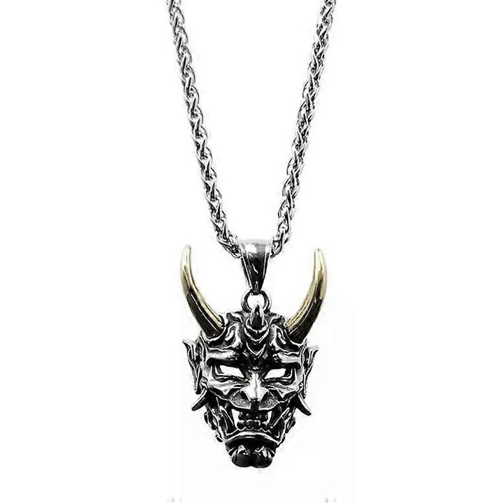 Colier cu Skull pentru Barbati, Colier Viking cu Skull, Design Gothic, Aliaj Argintiu, 23.6 inch