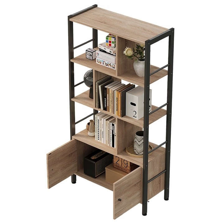Biblioteca moderna, Muvu, stil loft, 155x74x30cm, bronz, cu dulapuri cu incuietoare