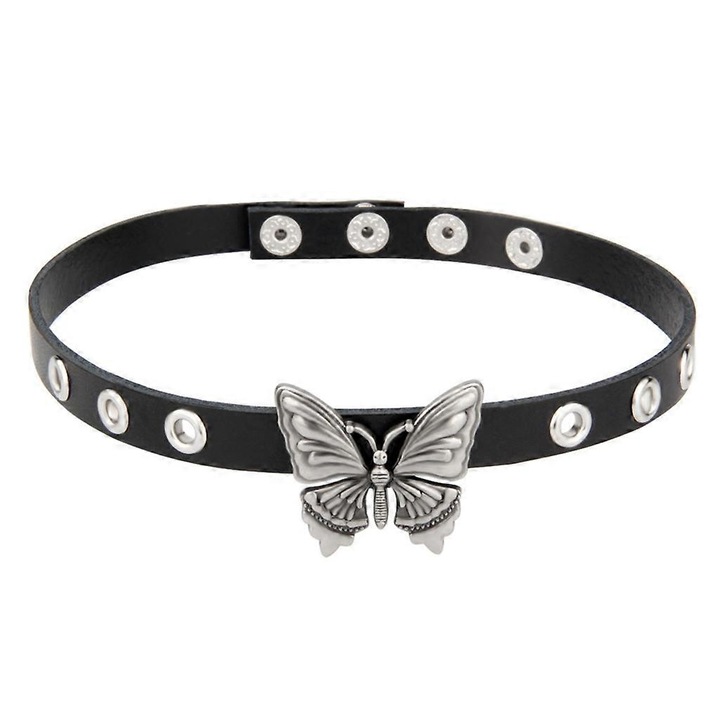 Set de coliere choker din piele PU, model cu varfuri, 3 piese, negru