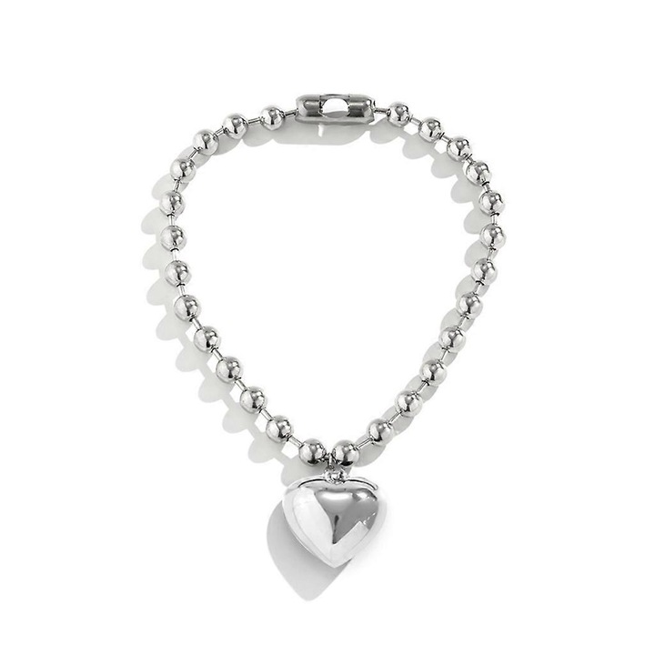 Colier dama, forma inimii, argintiu, 20x42mm, set 1 buc.