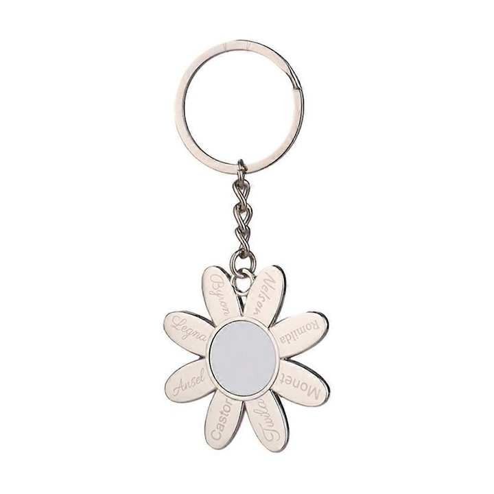 Pandantiv auto personalizat cu fotografie, ornament floare, 5.1x5.1cm, set cu breloc si colier