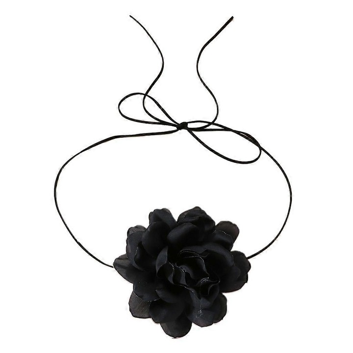 Colier choker cu floare, 160cm, alb/negru/purpura/rosu vin, set bijuterii dama