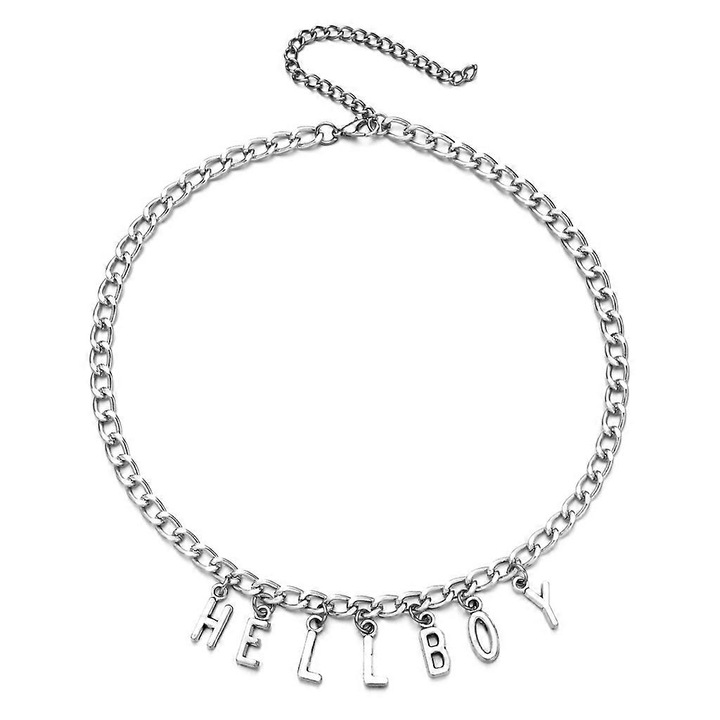 Colier choker unisex cu pandantiv litera Hellboy, argintiu, stil punk