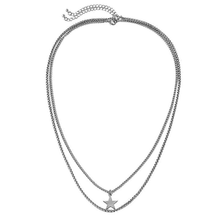 Colier cu pandantiv stea, set 2 buc, aliaj, design simplu