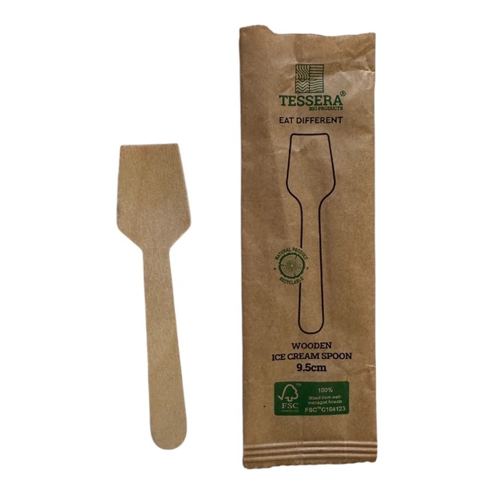 Set 100 lingurițe din lemn pentru înghețată, ambalate individual, ecologice