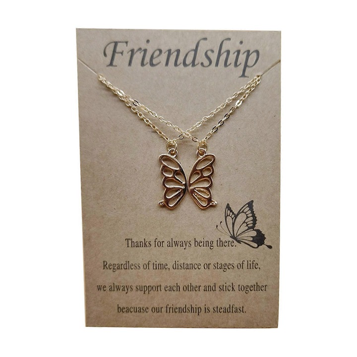 Set 2 Coliere Prieteni, Design Fluture, Aliaj, 450+70mm