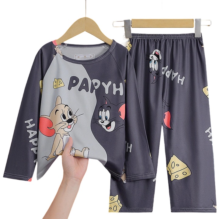 Gyermek pizsama, anime mintás, hosszú ujjú, pamut/poliészter, többszínű