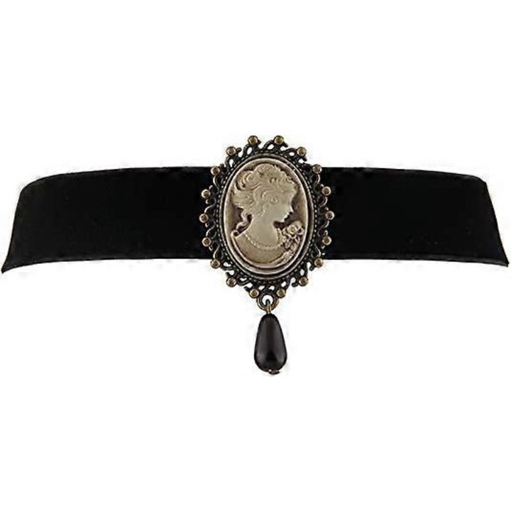 Colier choker din dantela si aliaj, negru, 33cm, set bijuterii dama