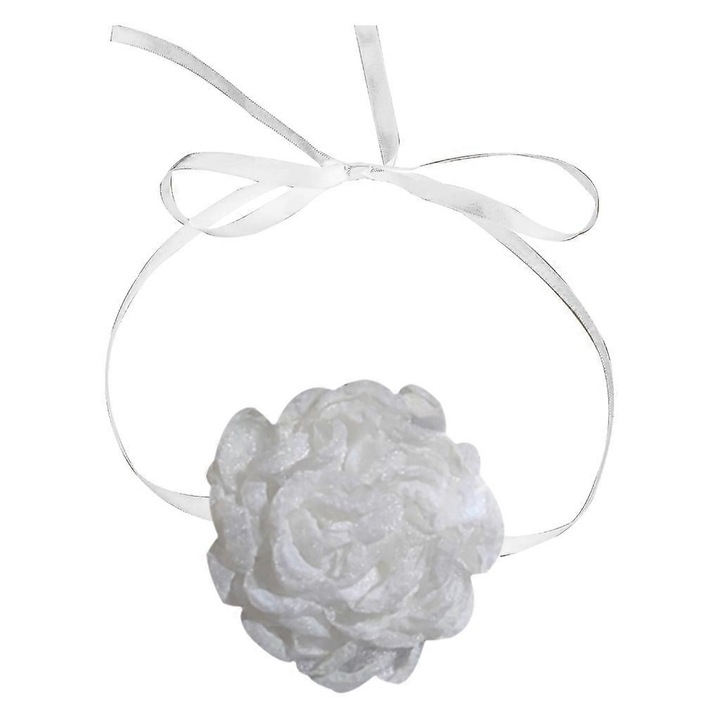 Colier din material textil cu flori, set, rosu, gri, alb, 1x colier