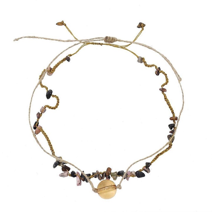 Colier din piatra zdrobita, set 2 bucati, handmade, cord de ceara, multicolor