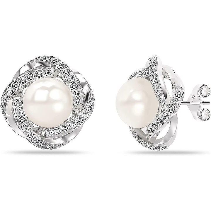 Cercei din argint 925 cu perla simulata, dimensiuni 15x15mm, set bijuterii pentru femei