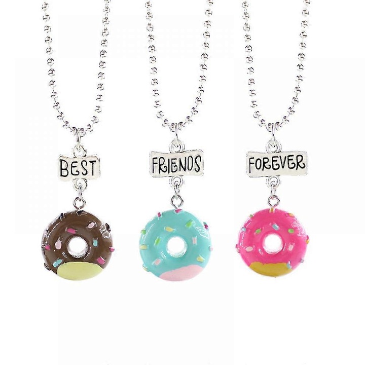 Set 3 coliere prietenie cu pandantive gogosi, 45cm, 2.2x2.2cm, pentru femei si fete