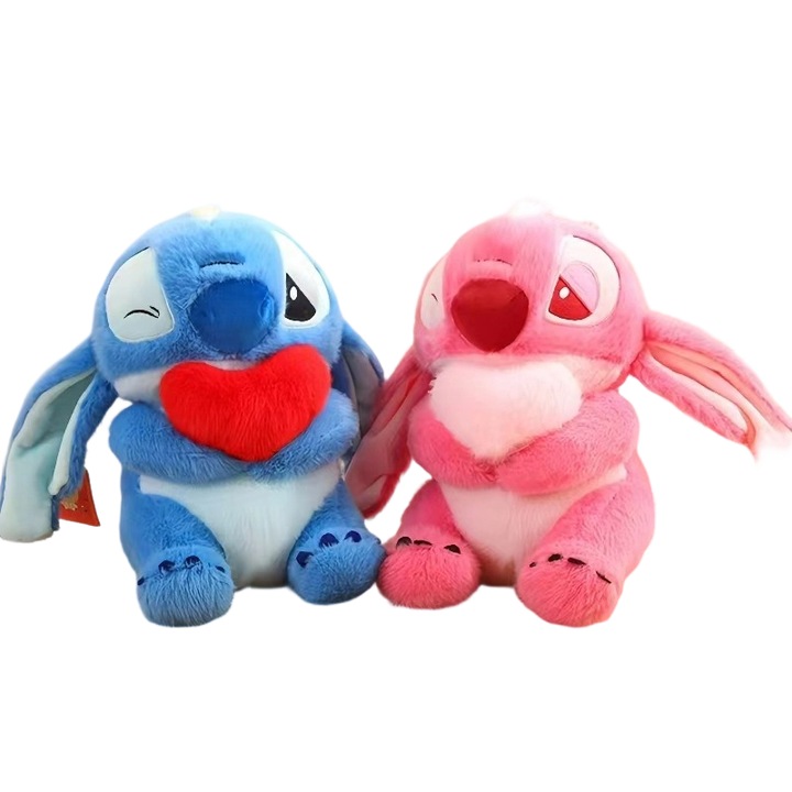 Jucarii de plus, figurine dragute, design aleator, jucarie in forma de inima Stitch, 23cm