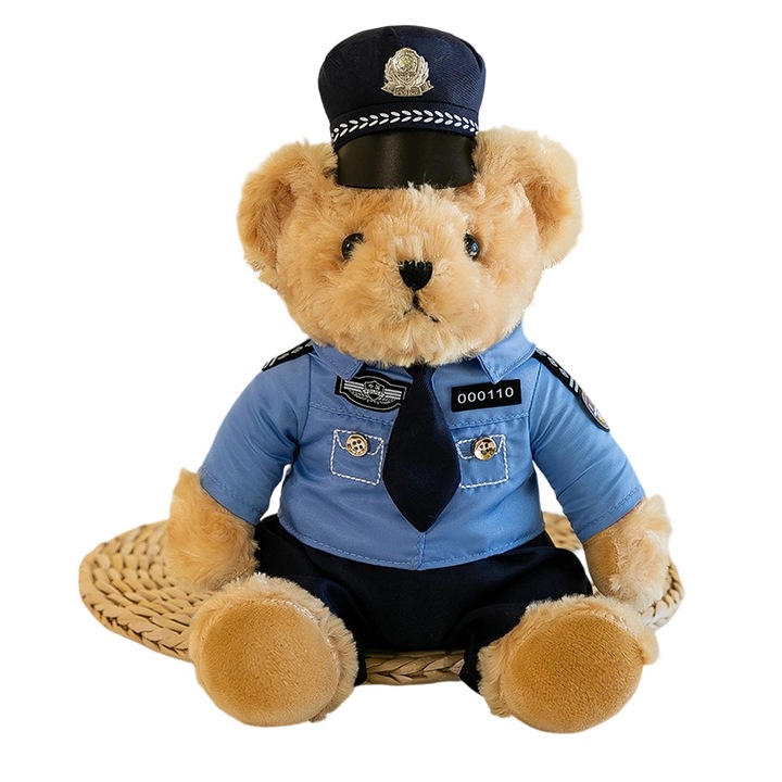 Jucarie de plus, ursulet politist, 25cm, culoare maro, set de jucarii de plus