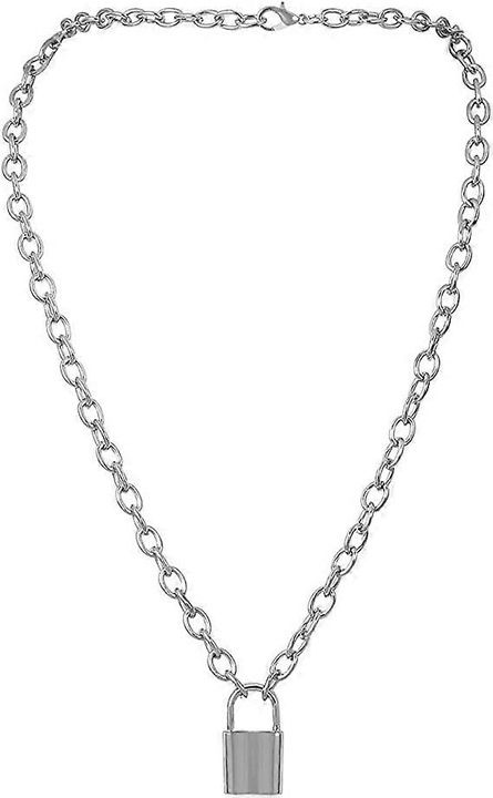 Colier cu lacat, lant multilayer, ajustabil 50cm, argintiu, pentru doamne si fete