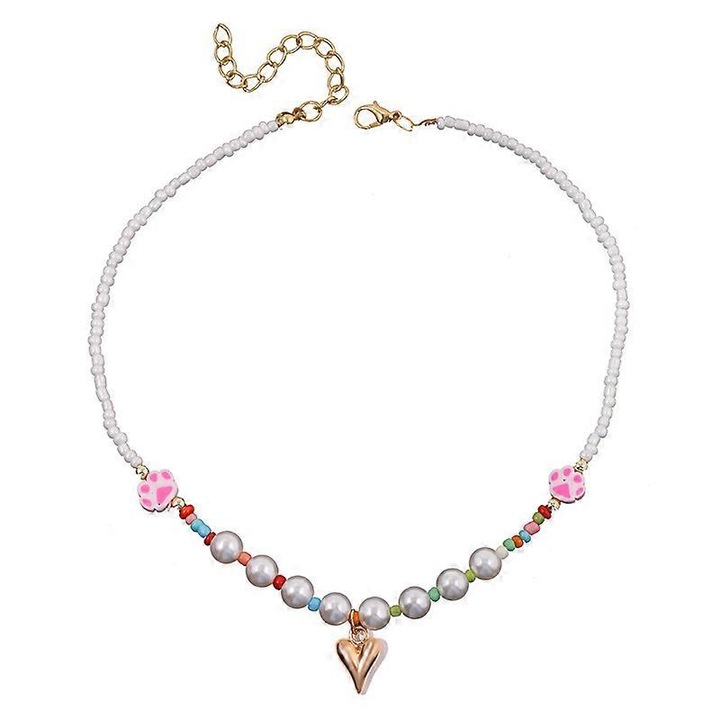 Colier inima cu perla si labuta personalizat, bijuterii handmade, multicolor