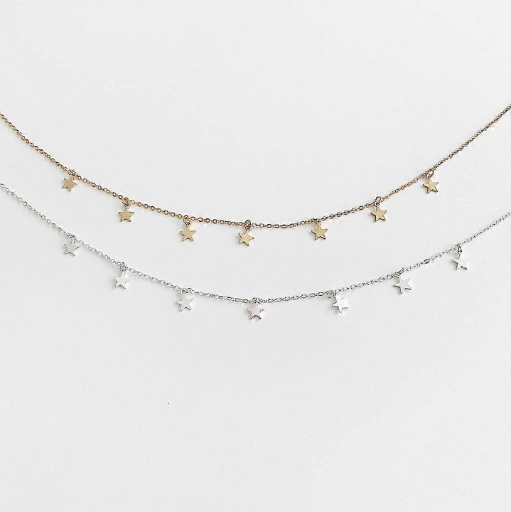 Coliere choker dama, cu stea, set 2 piese, auriu/argintiu, ajustabile