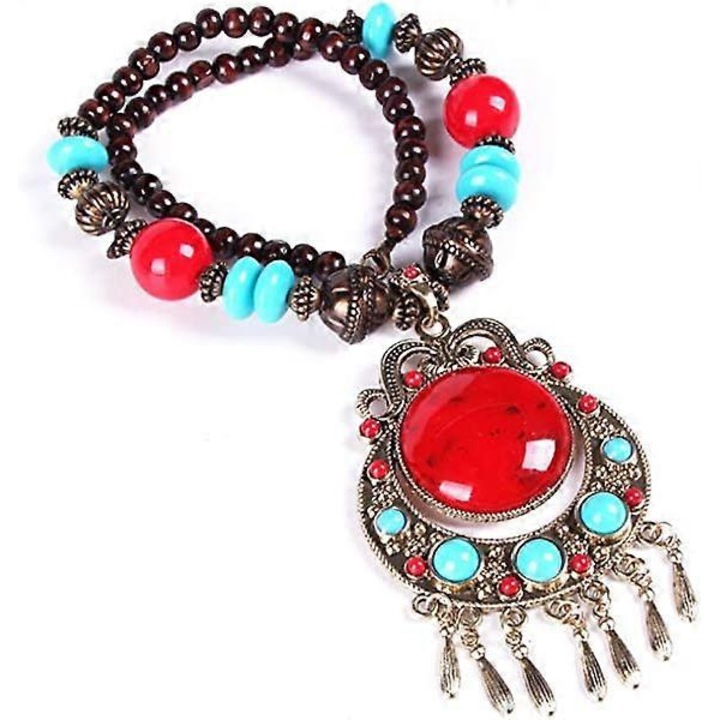 Colier etnic din margele din lemn, 53cm, handmade