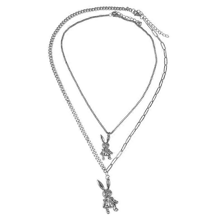 Colier Dublu Strat Argintiu, Ajustabil, Otel