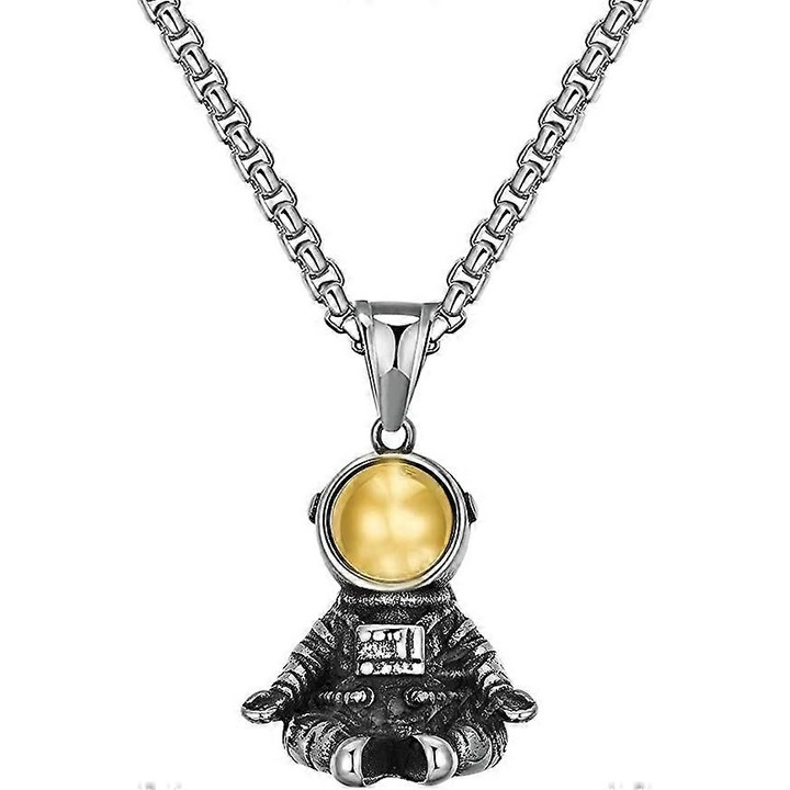 Colier barbati cu pandantiv astronaut, inox, 60cm, 3mm