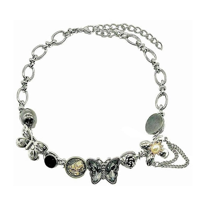 Colier dama, argintiu, fluture