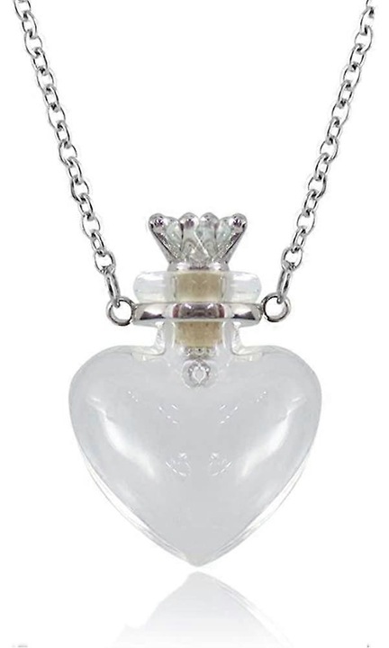 Colier cu sticla in forma de inima, 29x25mm, inox