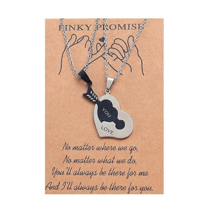 Set 2 Coliere cu Pandantiv din Otel Inoxidabil, Bijuterii Dama, Puzzle, 45+5cm