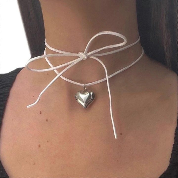 Colier din otel inoxidabil cu pandantiv in forma de inima, roz, alb, negru, 3cm, set 1 buc.