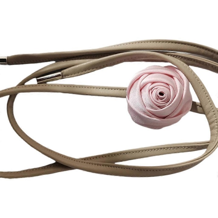 Colier choker din material textil cu floare, roz/bej/negru, set bijuterii dama